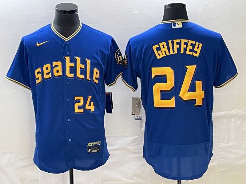 Mens Seattle Mariners #24 Ken Griffey Number Blue 2023 City Connect Flex Base Stitched Jerseys->seattle mariners->MLB Jersey